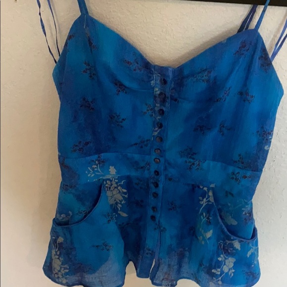 Free People Blue Button down Sleeveless Top SM - Picture 4 of 10
